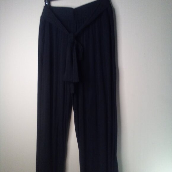 New York & Co Pants Women XL Cropped Wide Leg Attached Belt Stretch Black - Picture 2 of 14
